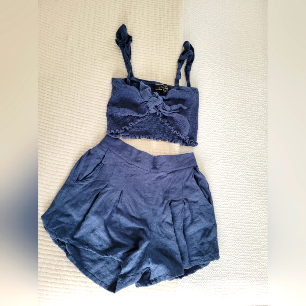Blue Cropped Shorts and Tank Set